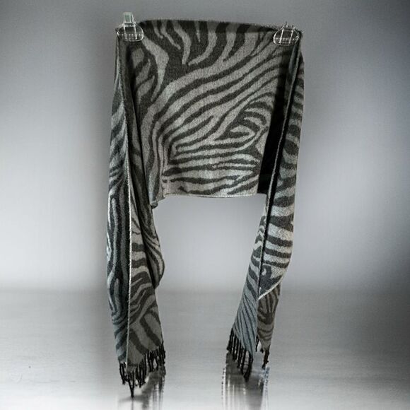 Merona Acrylic fringe scarf grey & black zebra print 22x64 - Picture 1 of 5